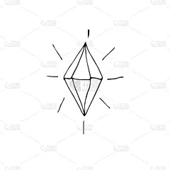 治疗单水晶孤立在一个白色的背景。手绘矢量插图在涂鸦风格。黑色和白色神秘水晶为放松着色儿童和成人。