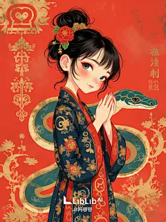 阿容容_F.1 中国风插画，2025年，蛇，，春节-LoRA-阿容容-LiblibAI