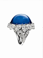 ROYAL GARDENS BY HARRY WINSTON, SAPPHIRE AND DIAMOND RING
Cabochon sapphire, 76.39 carats; 1 pear- shaped and round brilliant diamonds with micropave ,total weight 13.37 carats; platinum setting. – photo via Harry Winston