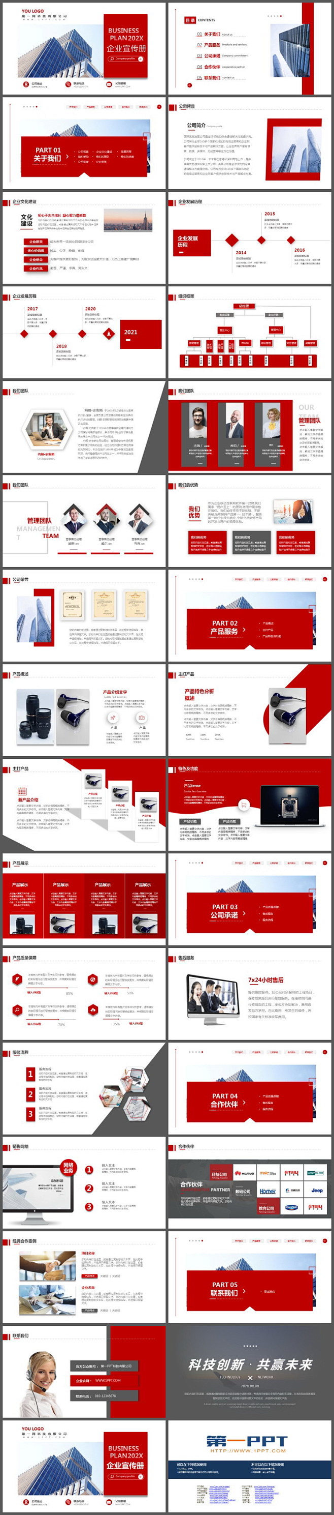 红色简约公司介绍企业宣传画册PPT模板