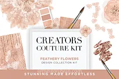 手绘水彩羽毛图案设计背景 Feathery-Watercolor-DIY-DesignKit #374096-设计元素-@美工云(meigongyun.com)