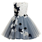 Lesy Girls Navy Blue & White Floral Embroidered Dress: 