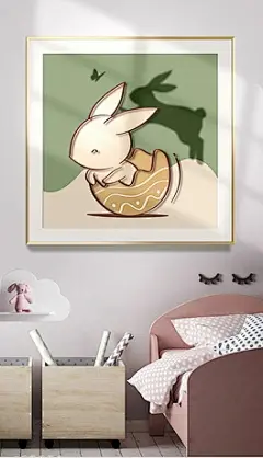 可爱手绘莫兰迪动物复活节兔子小清新萌宠装饰画