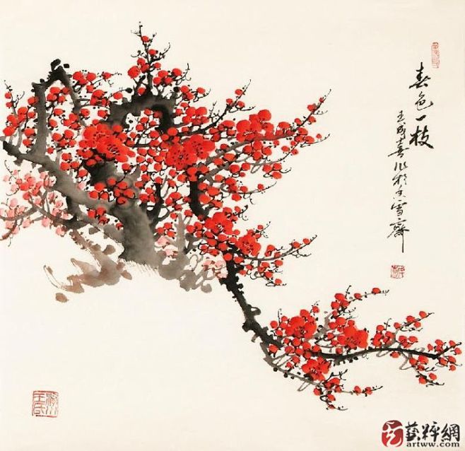 国画梅花字画【154】手绘 四尺斗方-花...