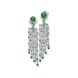 PAIR OF JADEITE, ICY JADEITE AND DIAMOND PENDENT EARRINGS Each set with a translucent emerald green jadeite cabochon, within a surround of brilliant-cut diamonds, highlighted by a flower composed by marquise-shaped icy jadeite cabochons, suspending a frin