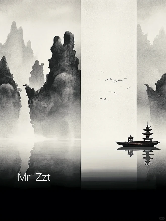 Midjourney 黑白山水插画 - ...