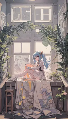 数字艺术漫画风女孩插画-众图网