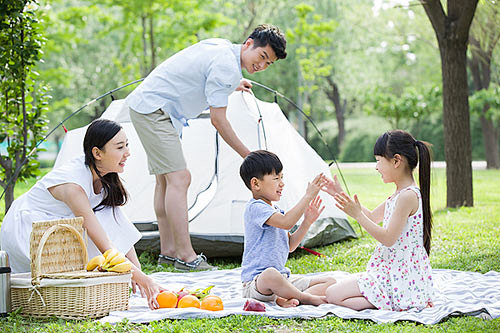 年轻双亲,公园,野餐,露营,快乐_b3f...
