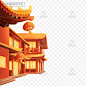 手绘中式建筑,中国风建筑,古建筑街景,中国古建筑,国潮,国风,年货节,春节,png,免扣素材,