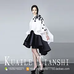 17宴会长款礼服短袖定制气质优雅公司年会明星表演走秀晚礼服白色-淘宝网