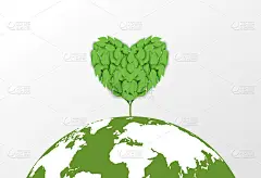 地球日快乐。生态学的概念。设计时将树叶置于白色背景的地球图上。向量。