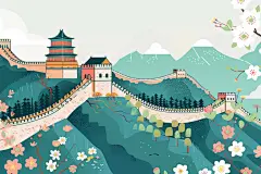 彩绘长城景观装饰画
