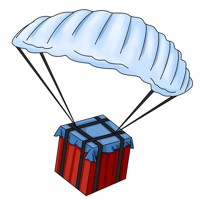 绝地求生吃鸡元素手绘吃鸡空投箱降落伞png免扣素材