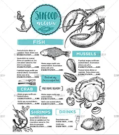 MW13外国手绘虾蟹鱼海鲜快餐餐饮食餐厅菜单招贴海报eps矢量素材-淘宝网