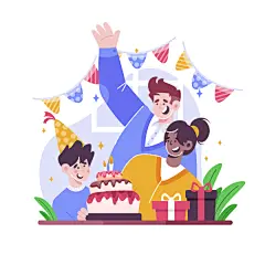 生日蛋糕礼物礼品盒气球彩旗庆祝派对聚会快乐人物插画ai设计素材-淘宝网