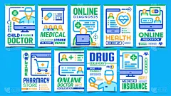 Online Doctor Aid Advertising Posters Set Vector