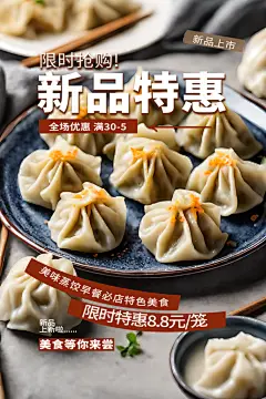 饺子美食宣传摄影图海报