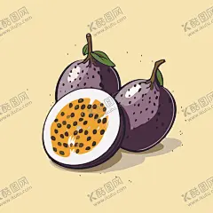 百香果水果手绘矢量插画 【酷图网】百香果,水果,植物,食物,手绘,插图,矢量,涂鸦,卡通,插画,简笔画,儿童插画,logo,图标,图形,元素,图样,形状