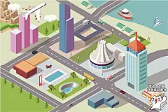 三维立体2.5D等距建筑矢量素材3D城市AI文件PSD扁平化插画图标-淘宝网