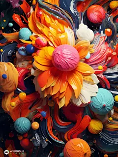 三维球状体立体油画油漆鲜花创意素材ai绘图midjourney关键词描述：