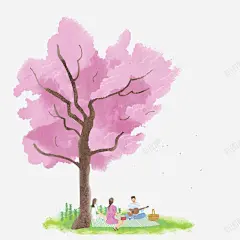 粉色树木春游野炊插画 设计图片 免费下载 页面网页 平面电商 创意素材