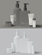 化妆品套装瓶子包装设计样机模板 (PSD)