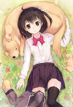 犯规级组合♡少女与狗特辑 : 看到与人亲近又顺从的狗狗和主人一起散步或是一起并排睡觉的情景，自己心里也会感到很幸福呢。如果狗狗旁边是个女孩子，氛围就会更加可爱了，让人忍不住想一直看下去。少女与狗的组合，无论何时看到，都会被治愈呢。这次就为大家送上描绘了与主人在一起看起来非常幸福的狗狗，和与狗狗一起生活的少女同框的插画作品特辑。快来看看吧。