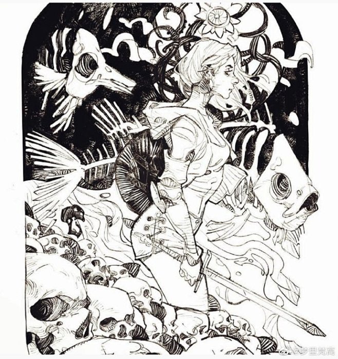 一组超赞的人物线稿手绘插画丨画师Pixk...
