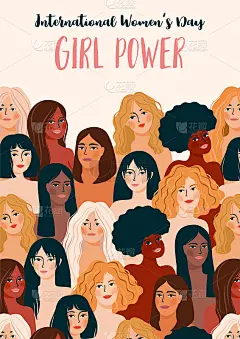 国际妇女日。向量插图的妇女不同的民族和文化。