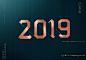 2019高端玫瑰香槟金质感新年主题字PSD海报模版素材 :  