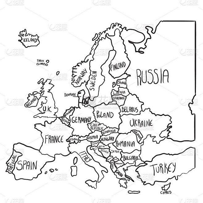 手绘的欧洲卡通地图