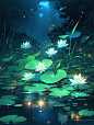 可商底图︱夜晚荷花池_素锦
●标原苏吟凇，关注可商用