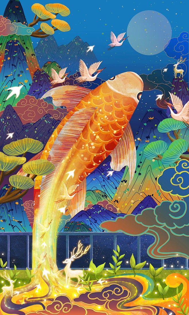 国潮风年年有鱼莫醒插画师作品涂鸦王国gracgcom