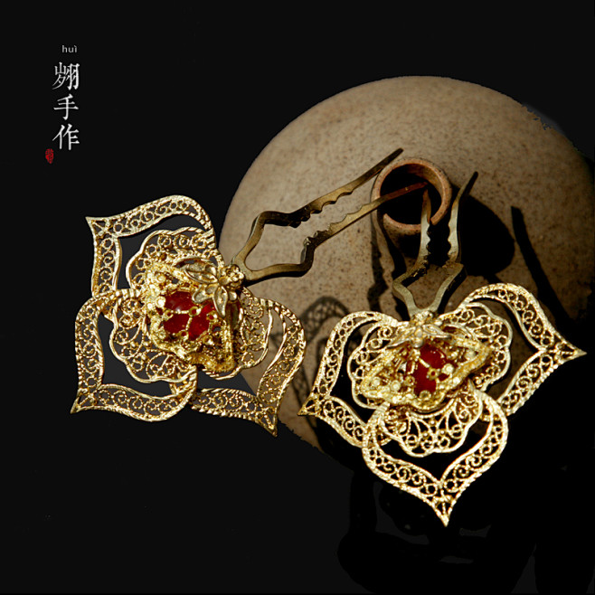 翙手作原创唐风汉服襦裙配饰发冠发饰套装发...