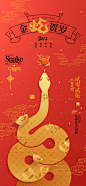 2025蛇年大吉元旦新年春节创意卡通插画节日海报模板PSD设计素材 (6)