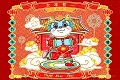 年俗手绘卡通龙2024龙年大吉新春元旦手绘插画展板  (9)