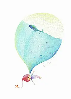 鱼翔晴空系列彩插画。（via @小刺猬插画 ​​​​ ） ​​​​