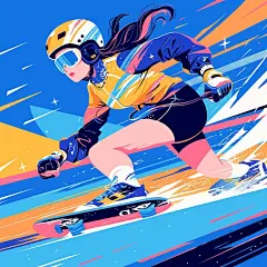 一个弗里蒙特女孩以卡通风格进行自由式激流回旋滑冰