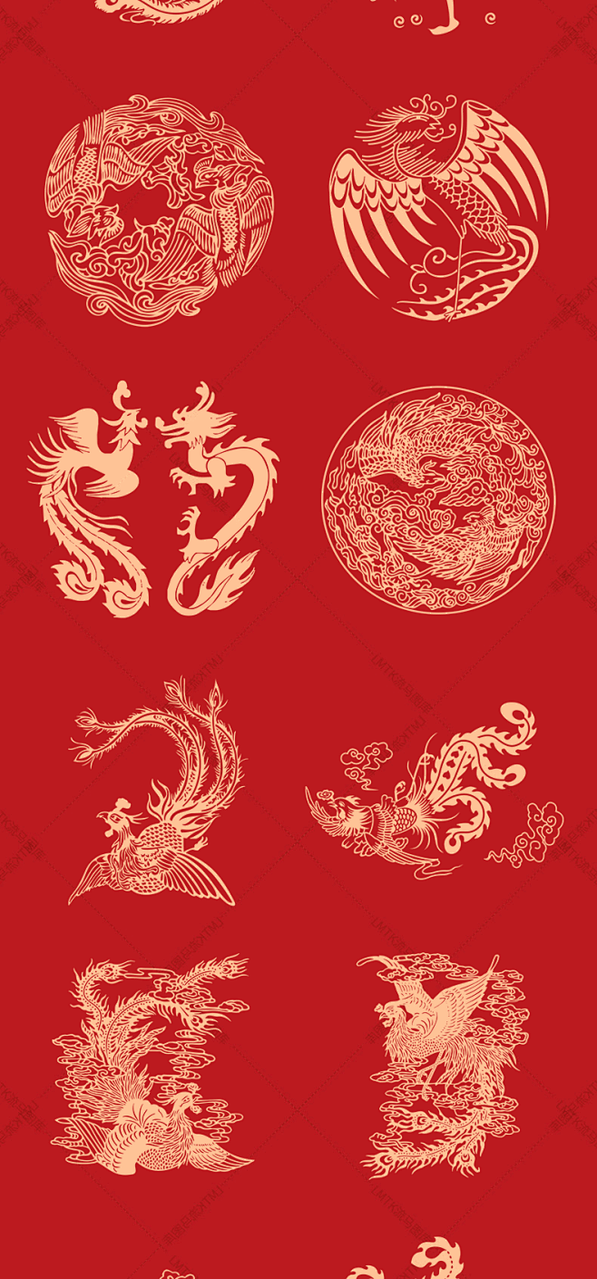 中式中国风古典龙凤吉祥图案纹样包装底纹背景设计矢量图印刷素材-淘宝网-花瓣网