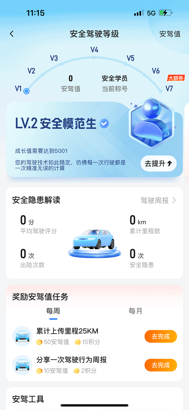 LV2会员等级 安全驾驶 安驾值 尊享会...