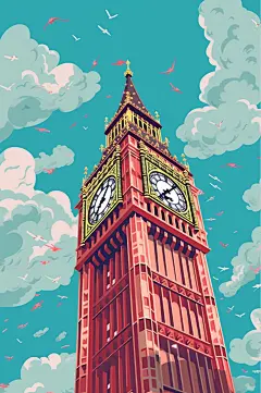 AI数字艺术手绘国外城市地标旅游景点插画-众图网