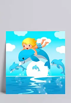 骑着海豚的小孩子角色插画|PSD分层素材,PSD素材,绘画设计,卡通人物,漫画人物,人物插画,矢量人物,手绘人物,水彩插画,PSD(分层素材),卡通人物,PSD分层素材,PSD素材