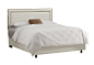 Avery Bed, Talc : Double rows of nail-head trim add a touch of glamour to this bed while its crisp talc upholstery will work in any decor. Requires mattress and box spring.  Handcrafted in the USA.