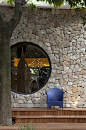 Stone wall with circle windows: 