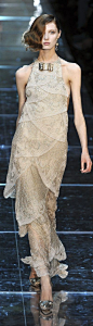 Armani Prive ~ Delicately Layered Nude Silk Halter Gown 2015: 