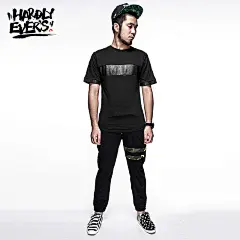 hardlyevers 原创设计潮牌原宿复古男士拼接撞色圆领短袖T恤T535 - HARDLYEVERS