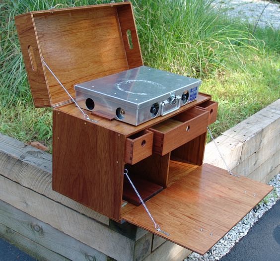 国外网友用小木盒改装的移动厨房，说实话，...