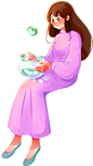 春季节气完整插画A-粉紫色长裙女孩