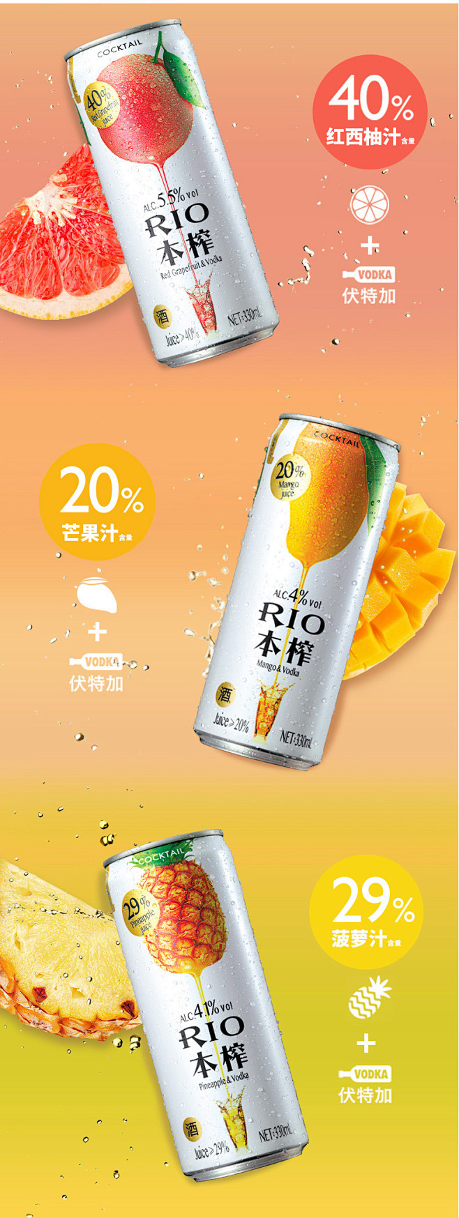 RIO伏特加鸡尾酒 锐澳电商心动分享装多...