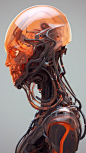 iseneld + abstract biomechanic humanoid portrait made of matte transparent rubber, smooth carbon fibre skin, circuits and sinuous wires, liquid shapes + biomorphic, minimalism, surrealism, dither + artstation